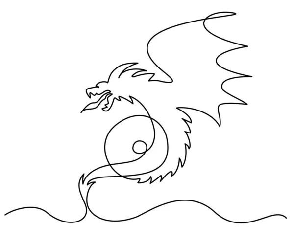 Monstruos dragón volando. Una criatura leyenda mágica. Dibujo continuo de una línea — Vector de stock