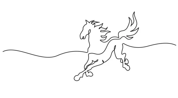 Cavalo galopante. Desenho contínuo de uma linha. Logotipo do cavalo. — Vetor de Stock