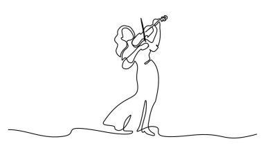 Keman çalan kemancı kadın. Devamlı bir çizim çizimi.