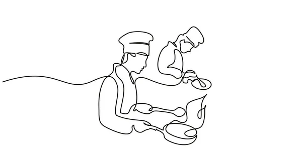 Chef cooking big meal. Continuous one line drawing. — Archivo Imágenes Vectoriales