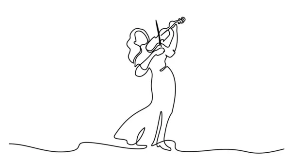 Violinist woman girl playing violin. Continuous one line drawing art. — Vettoriale Stock