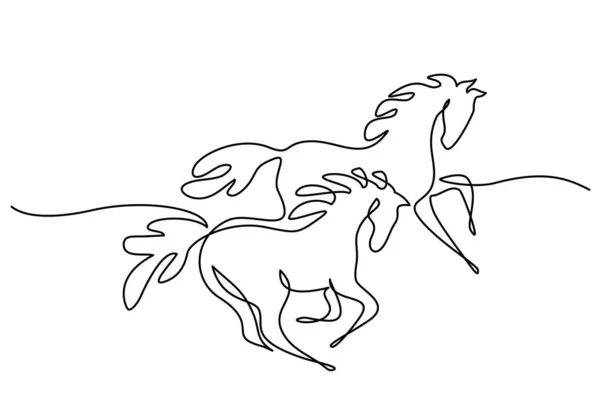 Galloping horses. Continuous one line drawing. Horse logo. — Stock Vector