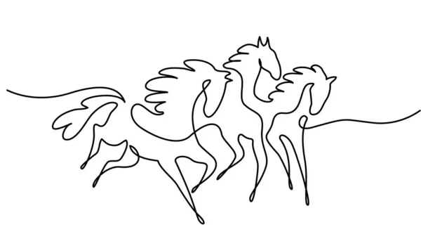 Galopperende paarden. Continue tekening van één lijn. Paardenlogo. — Stockvector