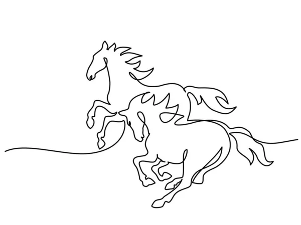 Galloping horses. Continuous one line drawing. Horse logo. — Stockvector