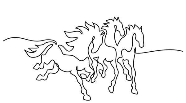 Galopperende paarden. Continue tekening van één lijn. Paardenlogo. — Stockvector