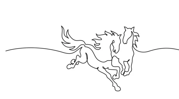 Galloping horses. Continuous one line drawing. Horse logo. — Stock vektor