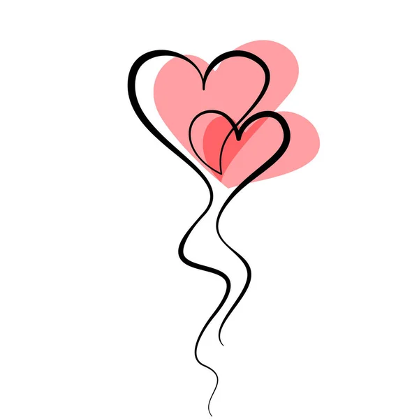 Dos Corazones Dibujo Continuo de Una Línea. Concepto de San Valentín. — Vector de stock