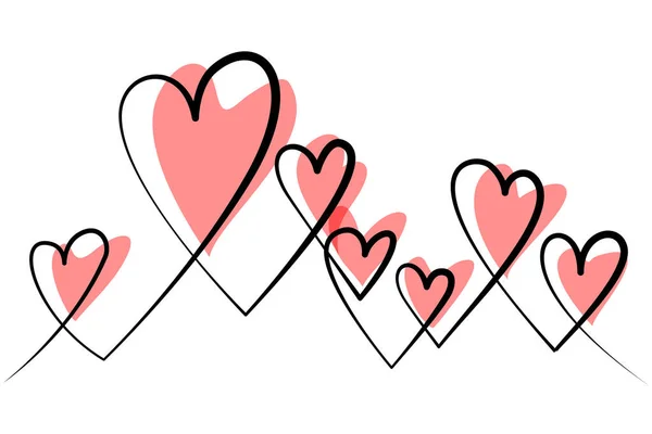 Two Hearts Continuous One Line Drawing. Valentines day concept. — Vetor de Stock