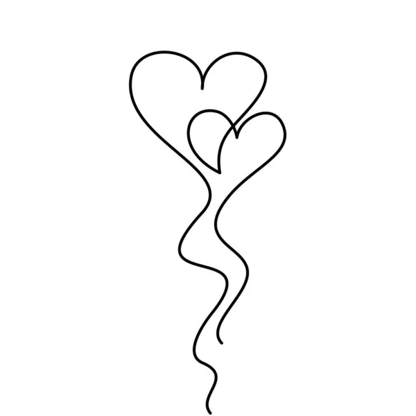 Two Hearts Continuous One Line Drawing. Valentines day concept. — Vetor de Stock