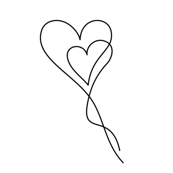 Two Hearts Continuous One Line Drawing. Valentines day concept. — Vetor de Stock
