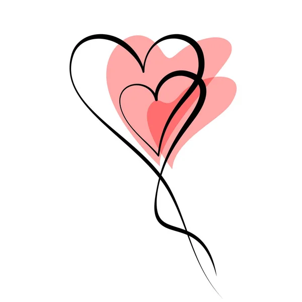 Dos Corazones Dibujo Continuo de Una Línea. Concepto de San Valentín. — Vector de stock