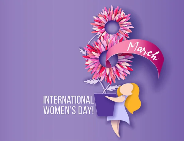 Happy Women Day 8 March holiday illustration. Paper cut girl Royalty Free Stock Vectors