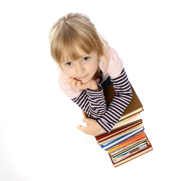 Menina bonito com livros — Fotografia de Stock