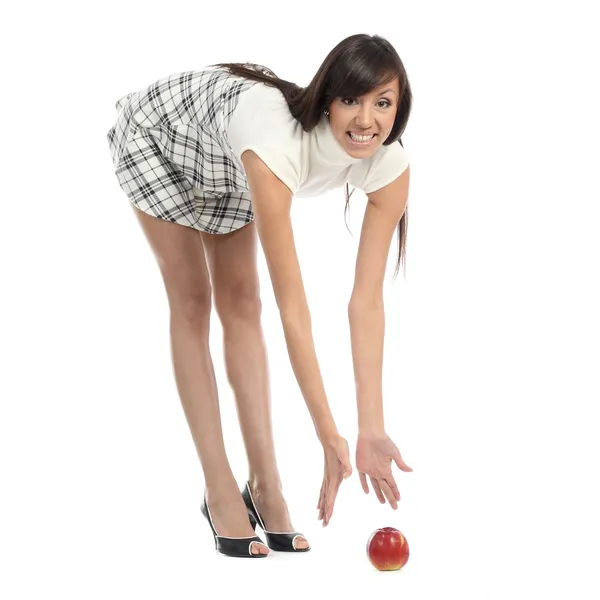 Portret van lachende vrouw op witte achtergrond — Stockfoto