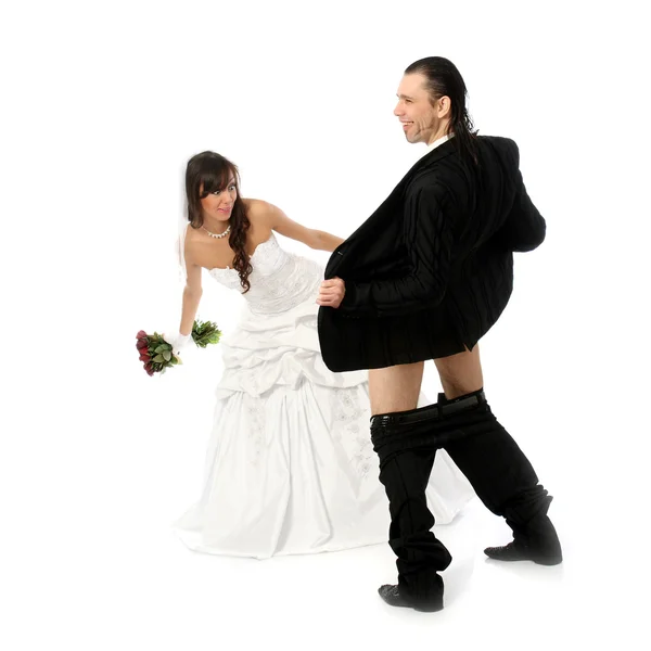 Groom showing forbidden places — Stock Photo, Image