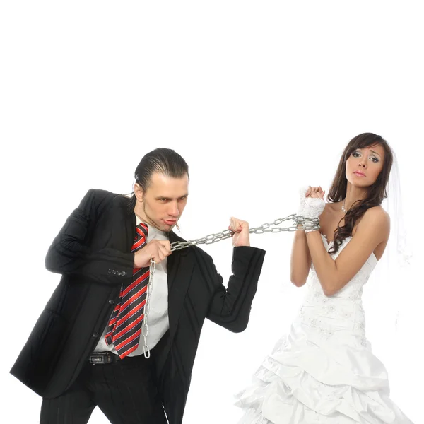 Pulls on the chain the bride — Stock Photo, Image