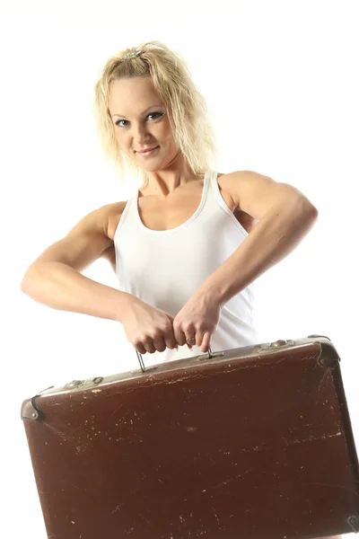 Portret van sportieve meisje in witte broek en een t-shirt — Stockfoto