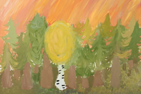 Παιδική ζωγραφική: στο δάσος — Φωτογραφία Αρχείου