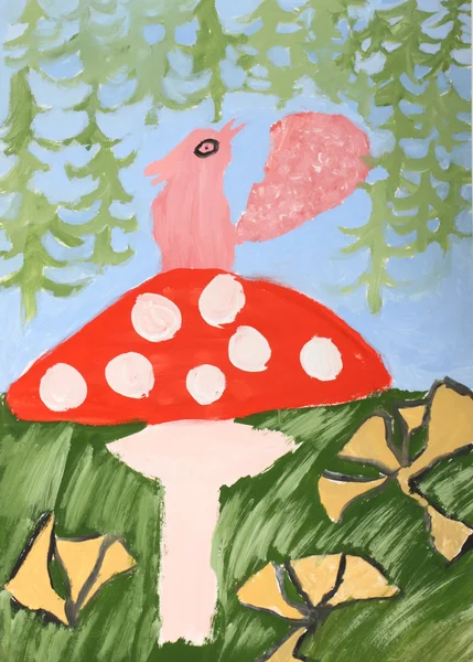 Pintura infantil: na floresta — Fotografia de Stock