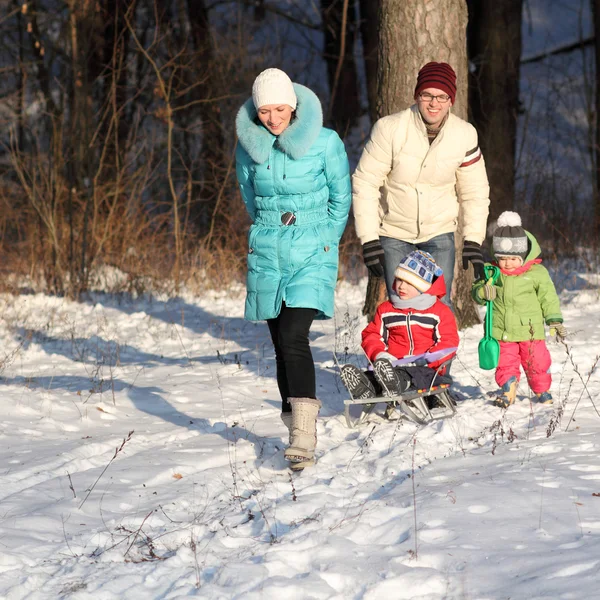Famille attrayante s'amuser dans un parc d'hiver — Photo
