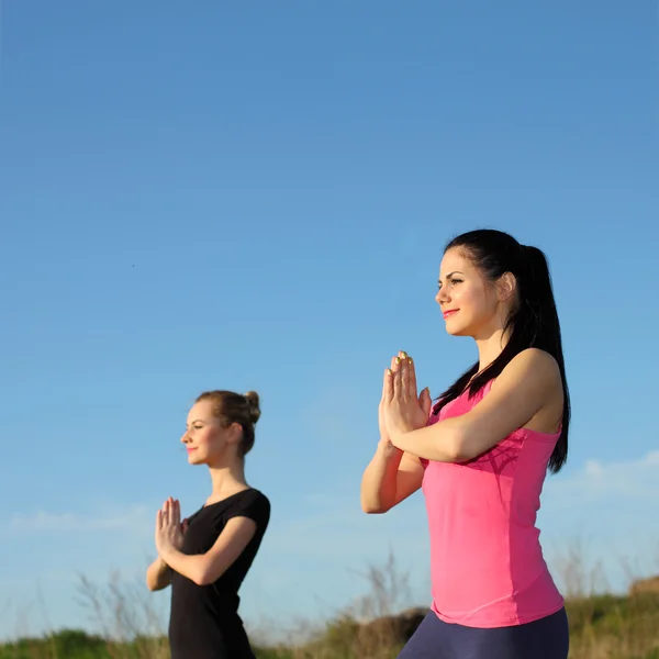 Dvě ženy cvičí jógu — Stock fotografie