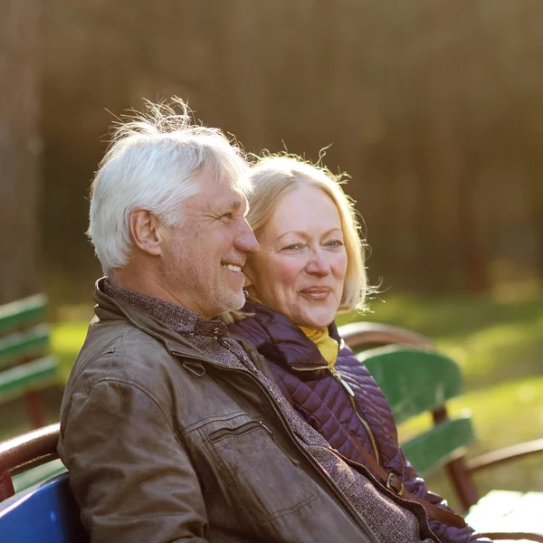 Portret van een mooie een bejaarde echtpaar buitenshuis — Stockfoto
