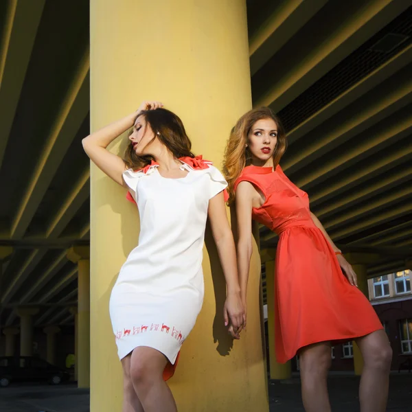 Dos chicas elegantes posando en la calle —  Fotos de Stock