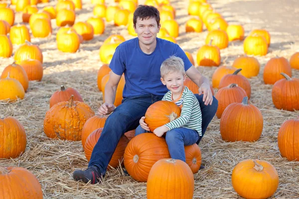 Familia en el parche de calabaza — Foto de Stock