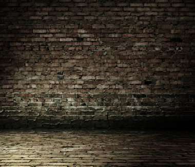 bir tuğla duvar ile Oda