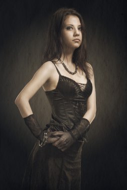 Gotik kız, eski kağıt üzerinde portre