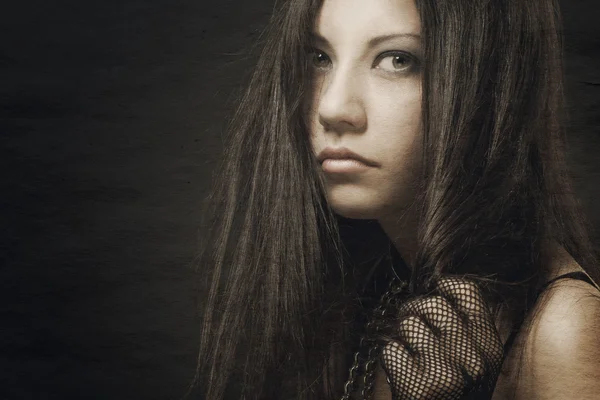 Gothic girl, portrait on old paper — Zdjęcie stockowe