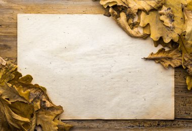 yaprak ve Kağıt ahşap zemin üzerinde