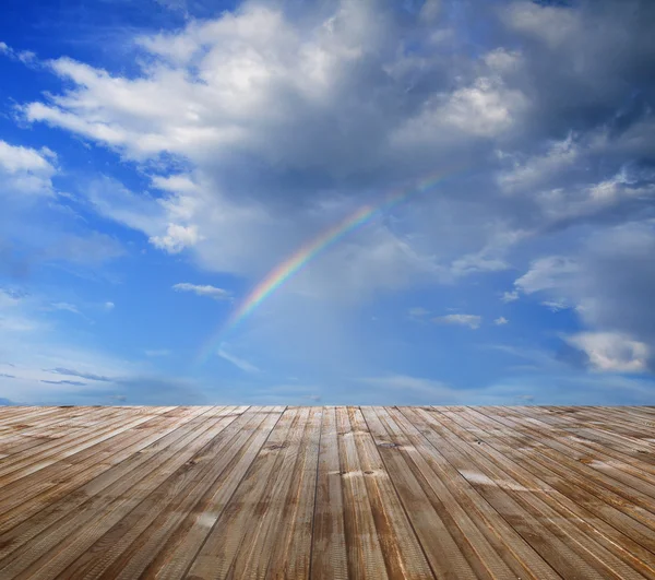 Sky and wood floor — Stock Photo, Image