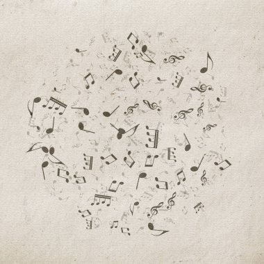 Grunge müzik geçmişi. Eski kağıt doku, müzik notaları.