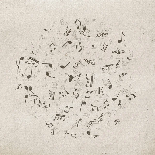 Grunge musical background. Old paper texture, music notes.