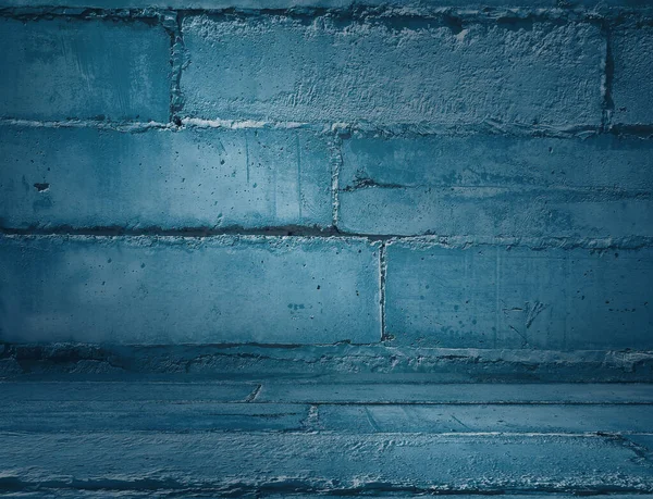蓝色灰泥墙 旧的房间 内部背景 — 图库照片