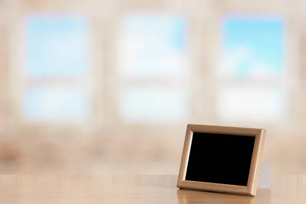 Photo Frame Wooden Table Room Big Windows — Stock Photo, Image