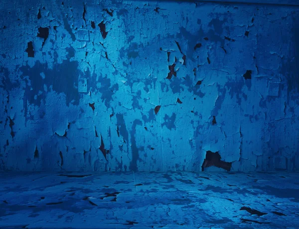 Mavi Alçı Duvar Eski Grunge Oda Arka Plan — Stok fotoğraf