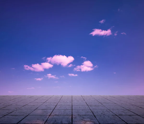 Roze Wolken Blauwe Lucht Grijze Vloer Neon Dramatische Achtergrond — Stockfoto