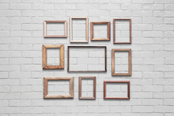 Old Photo Frames White Brick Wall — Stock Photo, Image