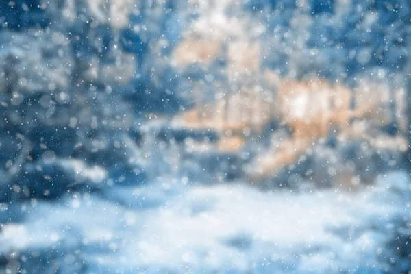 Blurred Winter Forest Falling Snow Bokeh — Fotografia de Stock