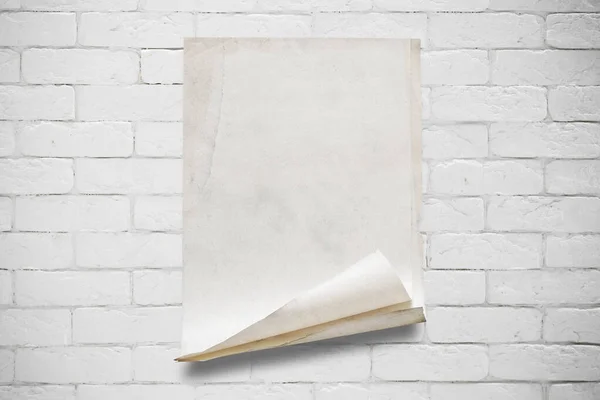 Papel Velho Parede Tijolo Branco — Fotografia de Stock