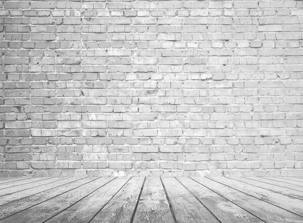 gray interior with brick wall, white background