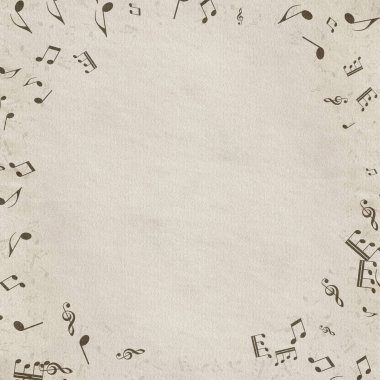 Grunge müzik geçmişi. Eski kağıt doku, müzik notaları.