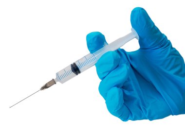 şırınga ile mavi eldiven el