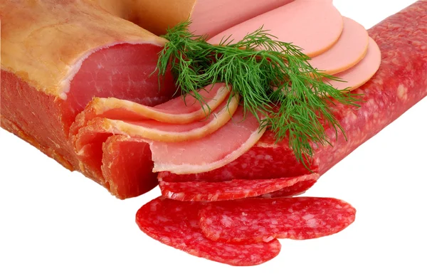 Salsiccia affumicata e carne — Foto Stock