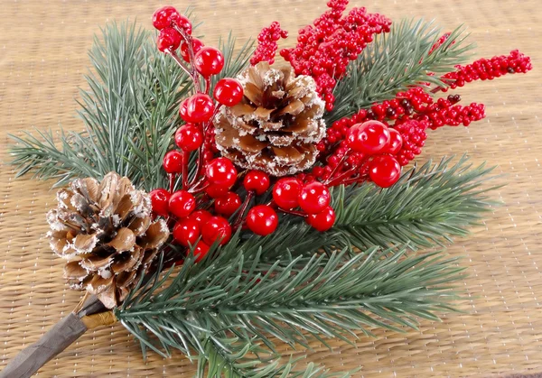 Christmas tree branch with adornments — Stock Photo, Image