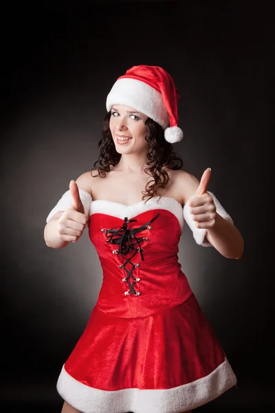 Santa lány megmutatja az Ok Stock Kép