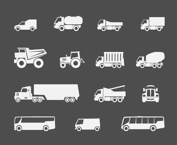 Camiones y autobuses iconos — Vector de stock