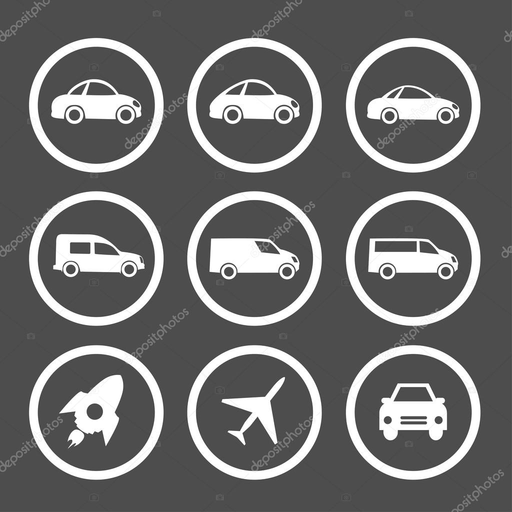 Flat car icons set